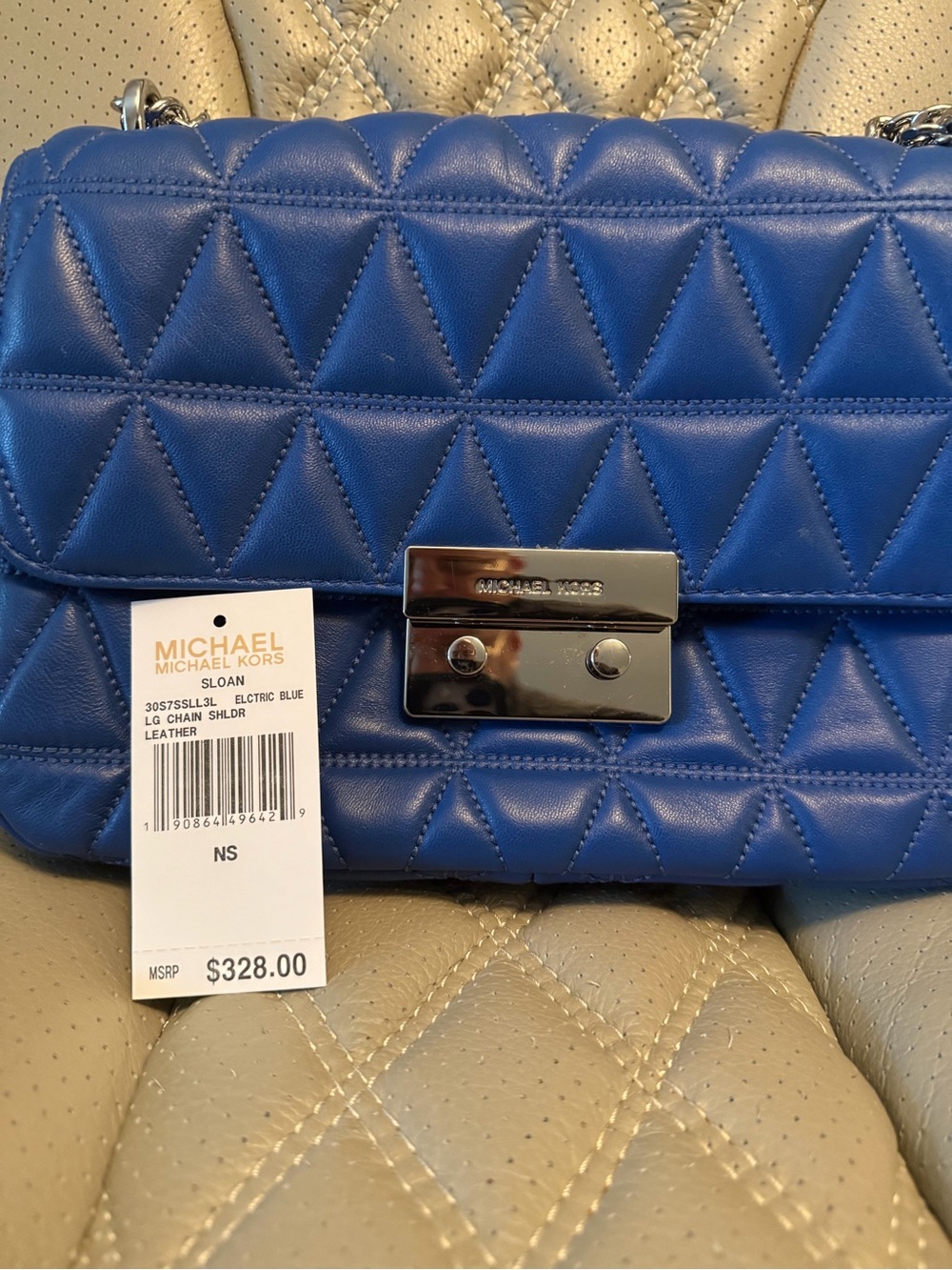Michael Kors Sloan Quilted Leather Chain Crossbody in Electric Blue